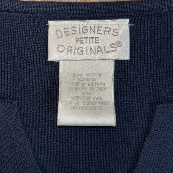 Designers Originals Petite Navy Short Sleeve Fine Knit Sweater Top SZ Medium - Picture 3 of 6